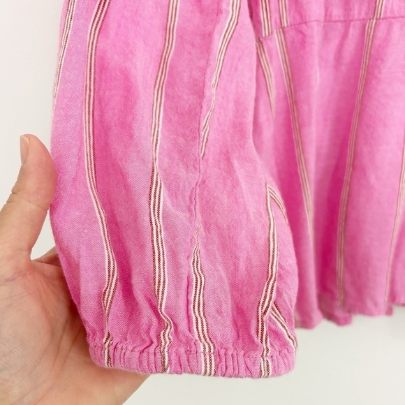 Old Navy Pink Striped Cotton Wrap Front Side Tie Long Sleeve V-Neck Top L - Picture 8 of 15